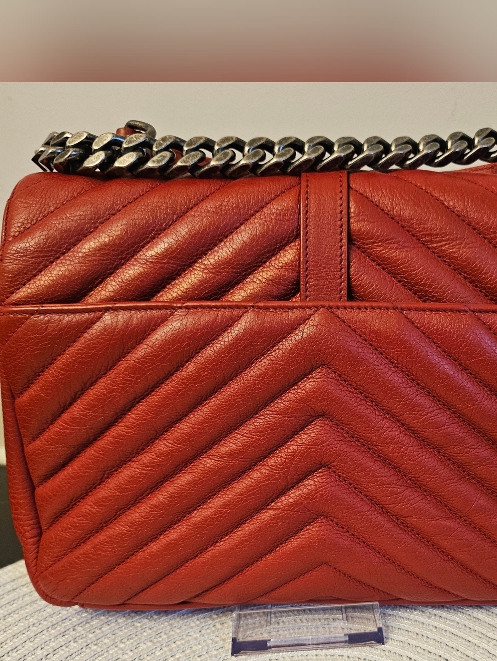 YSL Saint Laurent College Medium Red Chevron Leather Bag - Picture 2 of 16